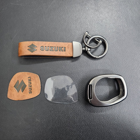 Suzuki Old Key Metal Alloy Leather Keycase with Holder & Rope Chain