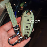 Suzuki 3 Button Key (Ciaz, Baleno, Brezza, S Cross, Ignis) Premium TPU Leather Keycase with Holder & Rope Chain