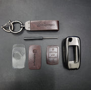 Volkswagen Old Flip Key Metal Alloy Leather Keycase with Holder & Rope Chain