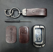 Suzuki 2 Button Key (Baleno, Brezza, S Cross, Swift, Ignis) Luxury Metal Alloy Leather Keycase with Holder & Rope Chain