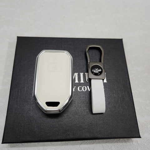 Suzuki Swift/Baleno/Ignis 2 Button Key Exclusive Aluminium Alloy Leather Keycase with Holder & Rope Chain