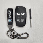 BMW Old Key Luxury Pure Handmade Oilwax Leather Keycase with Logo, Caption, Hook, and Chain