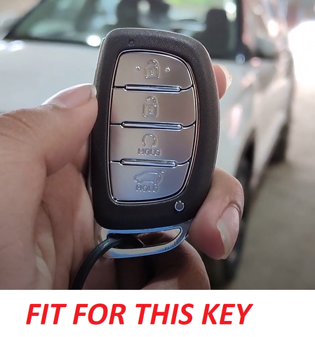 Hyundai Alcazar/Creta/i20 (4 Button Key) Metal Alloy Leather Keycase with Holder & Rope Chain