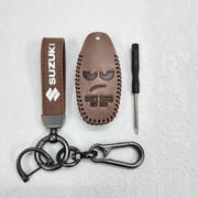 Suzuki Ciaz/Baleno/Scross 3 Button Key Luxury Pure Handmade Oilwax Leather Keycase with Logo, Caption, Hook, and Chain