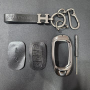 Hyundai Verna (4 Button) Key Luxury Metal Alloy Leather Keycase with Holder & Rope Chain