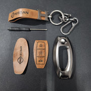 Nissan New Key Luxury Metal Alloy Leather Keycase with Holder & Rope Chain
