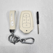 Tata Harrier/Nexon/Safari Luxury Pure Handmade Oilwax Leather Keycase with Logo, Caption, Hook, and Chain