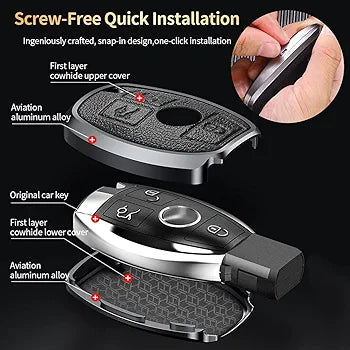 Mercedes Old Key Exclusive Aluminium Alloy Leather Keycase with Holder & Rope Chain