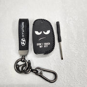 Hyundai i20/Creta Flip Key Luxury Pure Handmade Oilwax Leather Keycase with Logo, Caption, Hook, and Chain