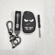 Hyundai Creta/i20/Aura/i10 3 Button Key Luxury Pure Handmade Oilwax Leather Keycase with Logo, Caption, Hook, and Chain