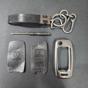 Volkswagen Old Flip Key Metal Alloy Leather Keycase with Holder & Rope Chain