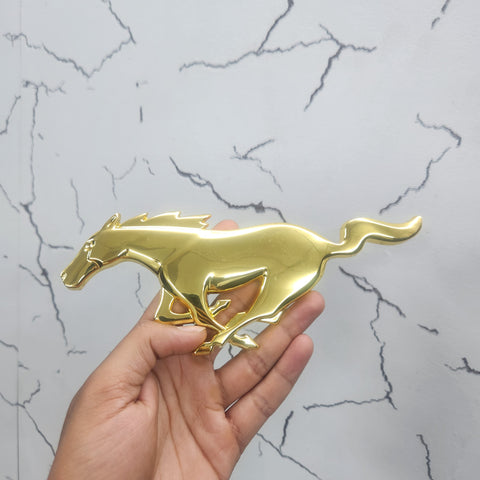 3D Mustang Horse Big Metal Sticker Decal Gold (20 x 8 cm)