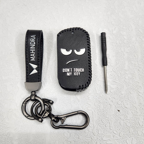 Mahindra XUV700,Scorpio,Thar Luxury Pure Handmade Oilwax Leather Keycase with Logo, Caption, Hook, and Chain
