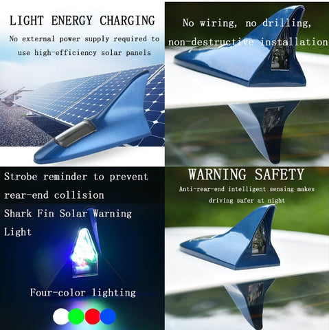 Solar Power LED Shark Fin Car Roof Antenna | Strobe Lights Roof Arieal