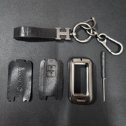 Suzuki 2 Button Key (Baleno, Brezza, S Cross, Swift, Ignis) Luxury Metal Alloy Leather Keycase with Holder & Rope Chain