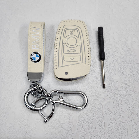 BMW Old Key Luxury Pure Handmade Oilwax Leather Keycase with Logo, Caption, Hook, and Chain