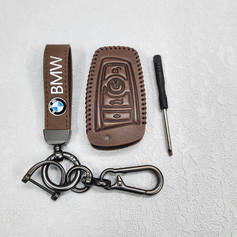 BMW Old Key Luxury Pure Handmade Oilwax Leather Keycase with Logo, Caption, Hook, and Chain