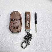 Kia Facelift New 4 Button Key Luxury Pure Handmade Oilwax Leather Keycase with Logo, Caption, Hook, and Chain