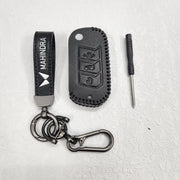 Mahindra XUV700,Scorpio,Thar Luxury Pure Handmade Oilwax Leather Keycase with Logo, Caption, Hook, and Chain