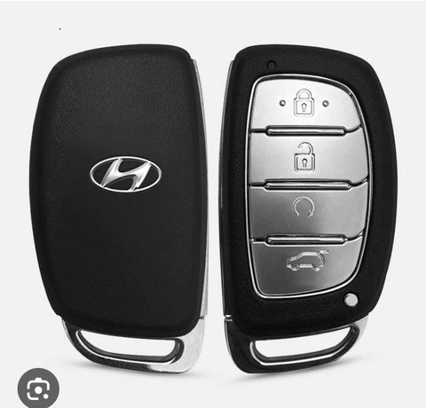Hyundai Alcazar/Creta/i20 4 Button Key Luxury Pure Handmade Oilwax Leather Keycase with Logo, Caption, Hook, and Chain
