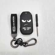 Kia Facelift New 4 Button Key Luxury Pure Handmade Oilwax Leather Keycase with Logo, Caption, Hook, and Chain