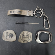 Suzuki Old Key Metal Alloy Leather Keycase with Holder & Rope Chain