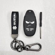 Suzuki Ciaz/Baleno/Scross 3 Button Key Luxury Pure Handmade Oilwax Leather Keycase with Logo, Caption, Hook, and Chain