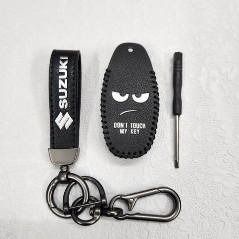 Suzuki Ciaz/Baleno/Scross 3 Button Key Luxury Pure Handmade Oilwax Leather Keycase with Logo, Caption, Hook, and Chain