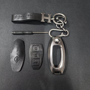 Nissan New Key Luxury Metal Alloy Leather Keycase with Holder & Rope Chain