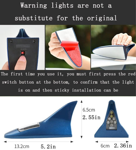 Solar Power LED Shark Fin Car Roof Antenna | Strobe Lights Roof Arieal