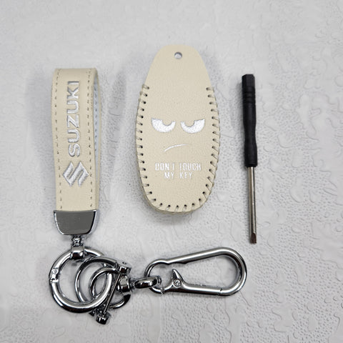 Suzuki Ciaz/Baleno/Scross 3 Button Key Luxury Pure Handmade Oilwax Leather Keycase with Logo, Caption, Hook, and Chain