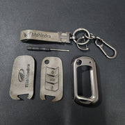 Mahindra XUV700/Scorpio/XUV300 New Flip Key Luxury Metal Alloy Leather Keycase with Holder & Rope Chain