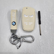 BMW Old Key Luxury Pure Handmade Oilwax Leather Keycase with Logo, Caption, Hook, and Chain