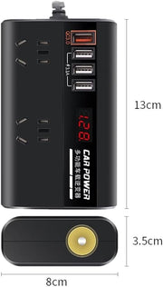 200W On-Board Power Inverter 12/24DC to 110-220V On-Board Inverter 4 USB Ports, with Switch and LED Display