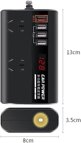 200W On-Board Power Inverter 12/24DC to 110-220V On-Board Inverter 4 USB Ports, with Switch and LED Display