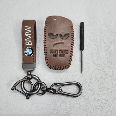 BMW Old Key Luxury Pure Handmade Oilwax Leather Keycase with Logo, Caption, Hook, and Chain